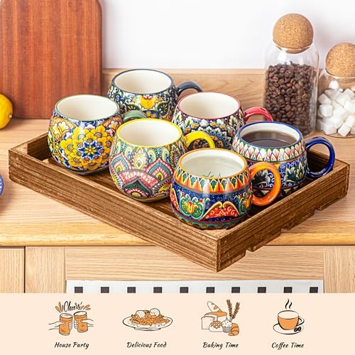Henten Home Ceramic Coffee Mug Set of 6, 20 oz Colorful Coffee Cup