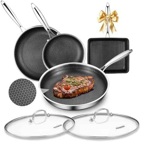 AOSION Nonstick Frying Pans Set, 4pcs Hybrid Skillets Sets with Lid.