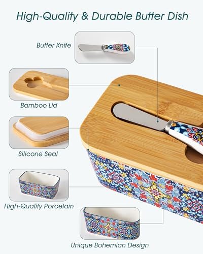 vancasso 6.5" Butter Dish with Lid, Ceramic Butter Dish for Countertop