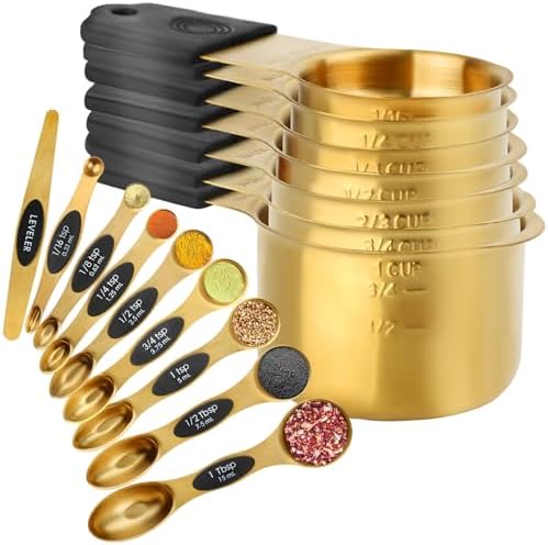 Gold Magnetic Measuring Cups & Spoons Set of 16, 7 Stainless Steel