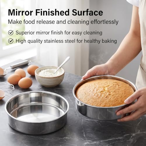 Homikit 6 Inch Round Cake Pan Set of 2, Stainless Steel Smash Baking