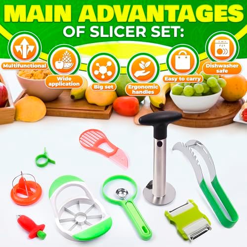 9 Pcs Fruit Cutting Slicer Tools, Food-Grade Plastic, Stainless Steel