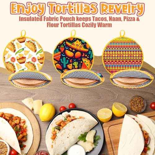 LemonRoad 3 Pcs Tortilla Warmer Pouch 12 Inch Microwaveable &