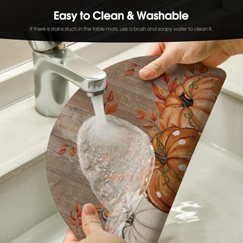 Artoid Mode Maple Leaves Pumpkins Plastic Round Fall Placemats Set of