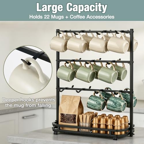 Coffee Mug Holder for Countertop, 22 Hooks Metal Coffee Cup Holder