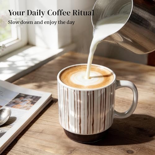 DOWAN Stackable Coffee Mugs, 12 oz Ceramic Coffee Mug Set of 4, Coffee