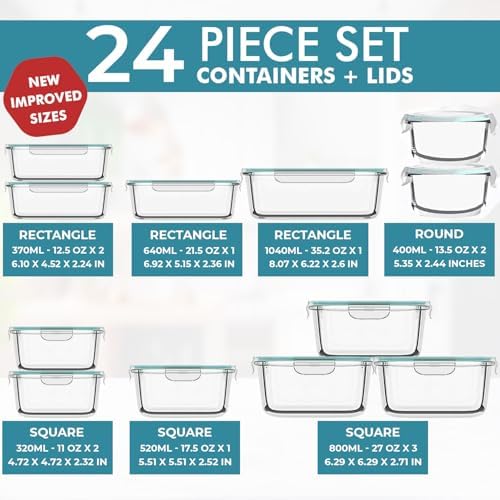 Razab 24 Pc Airtight Glass Food Storage Containers with Lids