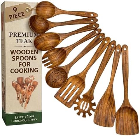 Crafted Path 9-Piece Teak Wooden Utensil Set