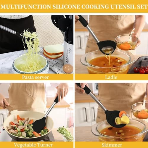 Silicone Kitchen Cooking Utensils Set, Black