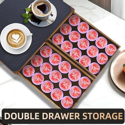 Wooden Coffee Pod Holder Drawer, K Cup Organizer Storage Box, 30 Pods