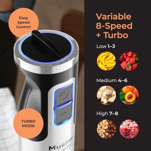 Mueller Immersion Blender Handheld - 8 Speed Stainless Steel Electric