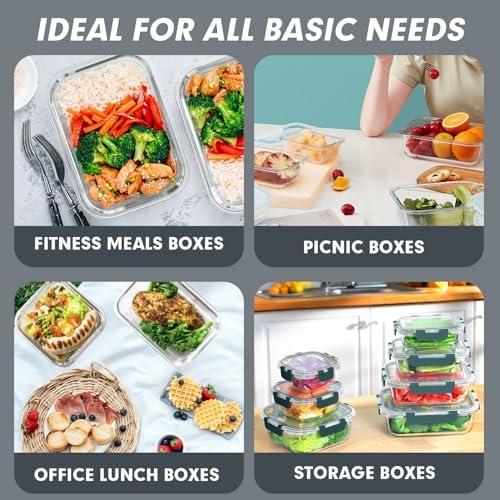 VERONES 30-Piece Glass Food Storage Containers Set, Grey