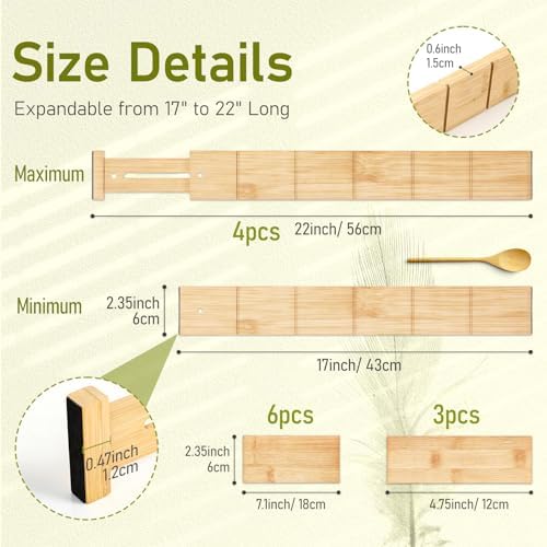 Whitmor Adjustable Bamboo Drawer Dividers, Expandable 17"-22" Drawer
