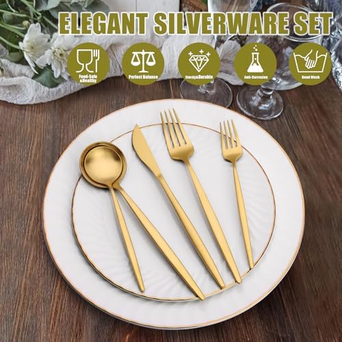20 Piece Gold Silverware Set for 4, Terlulu Stainless Steel Flatware