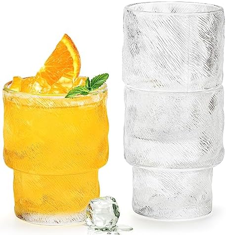 Frcctre 8 Pack Stackable Drinking Glasses, 6.5 OZ Romantic Lowball
