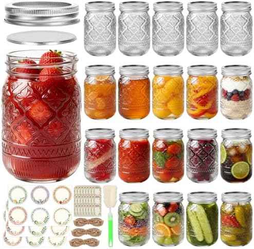 STARSIDE 12oz Glass Mason Jars, 20-Pack with Lids