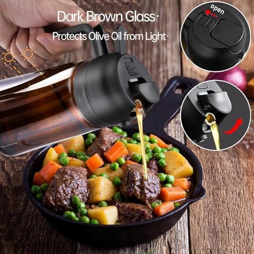 2-in-1 16oz Glass Oil Sprayer and Dispenser, Dark Brown