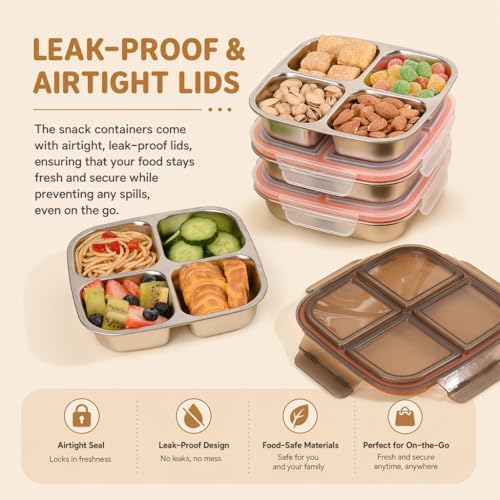 2 Pack Stainless Steel Snack Containers with Airtight Lids, 4