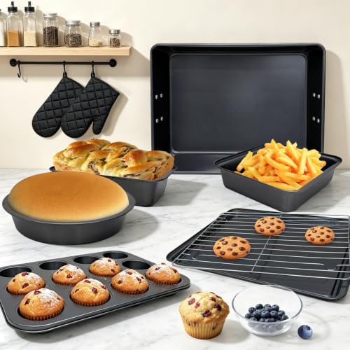 9 PCS Bakeware Sets, Baking Pans for Oven with Wider Grips, Baking Pan