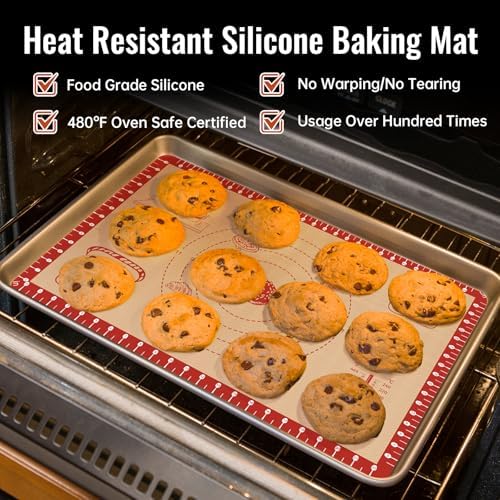 Silicone Baking Mat with 10 Recipes, Extra Thick Silicone Mats for