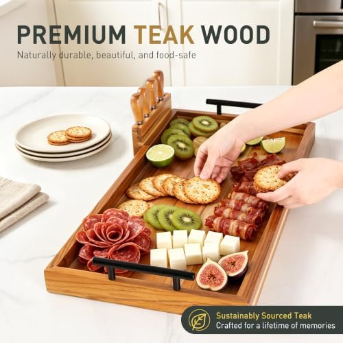 Socisen Teak 24 in Large Charcuterie Board with 4-Piece Cheese Knife Set