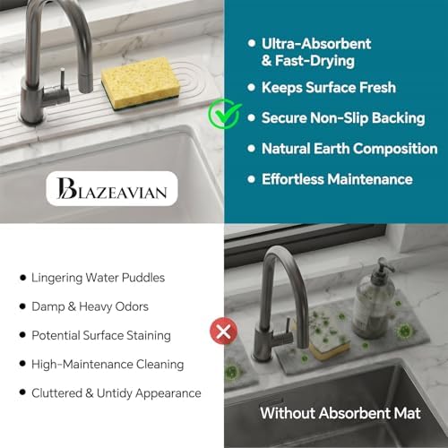 Stone Faucet Mat for Kitchen Sink-Diatomite Drying Stone Mat& Sink