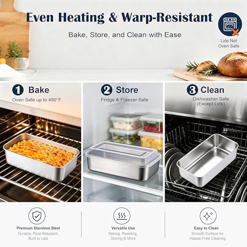 E-far Loaf Pan with Lids, 9 x 5 Inch Stainless Steel Bread Pans Set of