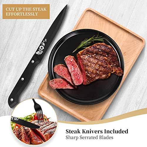 24-Piece Black Silverware Set with Steak Knife, Black Flatware Sets