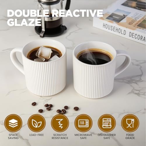 DeeCoo Matte White Coffee Mugs Set of 4, 12 Ounce Mug with Handles