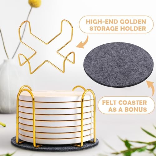 Absorbent Ceramic Coasters Set of 4, Modern Marble Style Drink