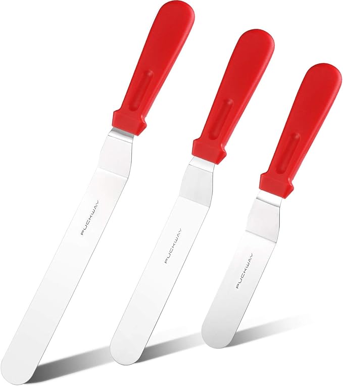 Offset Spatula set of 3 Red 6 8 & 10 Inch Cake Frosting Angled Icing Spatula by PUCKWAY