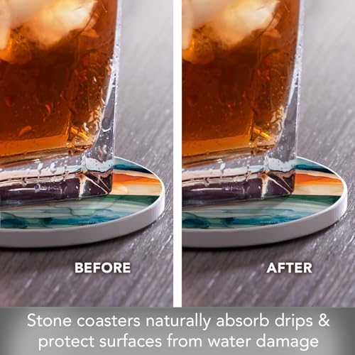 Thirstystone Watercolor Sunrise 4 Pack Round Absorbent Stone Coasters