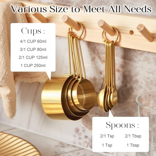 Golden 304 Stainless Steel Measuring Cups and Spoons Set,8PCS