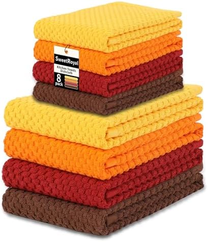 8 Pack 100% Cotton Kitchen Towels and Dishcloths Set, 16 x 25 Inches