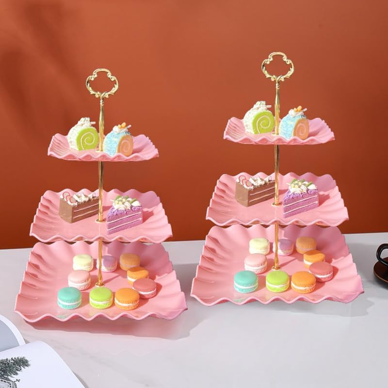 5 Pcs Cupcake Stand Set - Pink Plastic Dessert Table Display Set