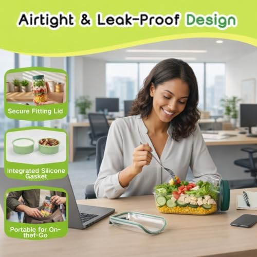 Salad Bowl Jar with Lid, Side Opening Salad Pod Lunch Solution, Free