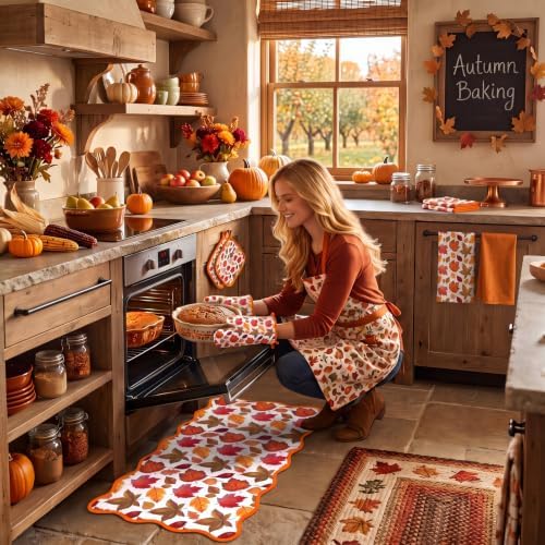 10 Pcs Fall Kitchen Decor Set Maple Leaf Towels Mats Pot Holders Oven