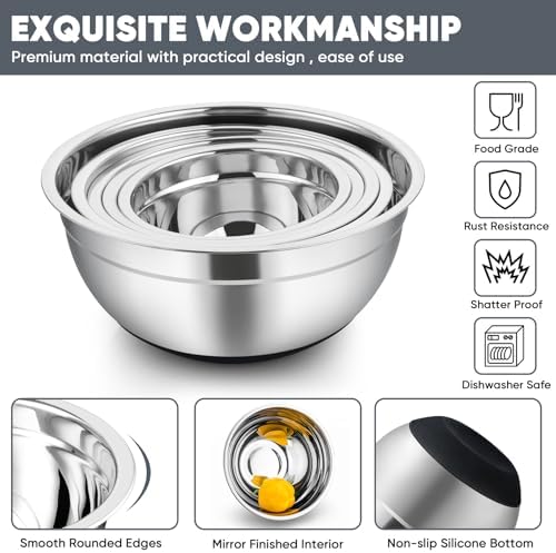 TeamFar Mixing Bowls, Salad Bowls with Airtight Lids, Black