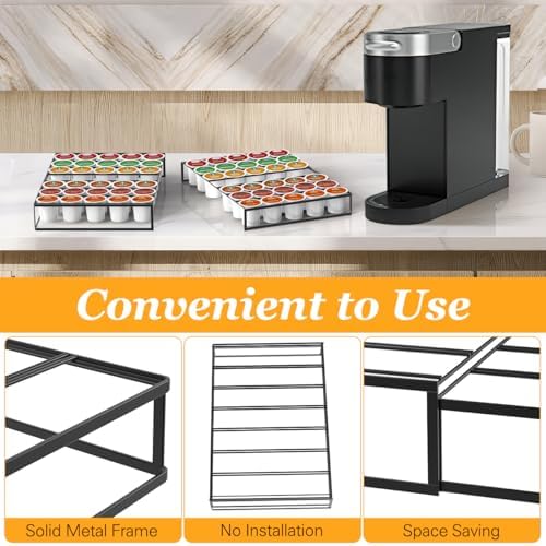 Coffee Pod Holder Drawer, Expandable K Cup Holder Compatible with Keurig K-Cup, K Cup Drawer Organizer Hold 35-70 Coffee Pod Storage for Coffee Station Office and Kitchen, Black