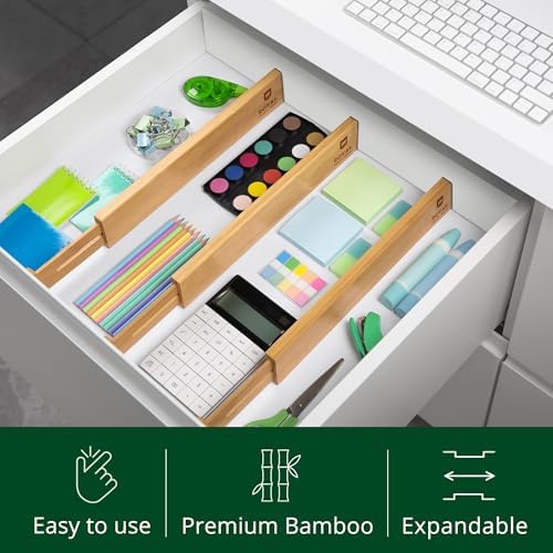 Bamboo Drawer Dividers Organizers, Adjustable Drawer Separator