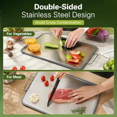 304 Stainless Steel Cutting Board 16''×11'' – Double-Sided Kitchen