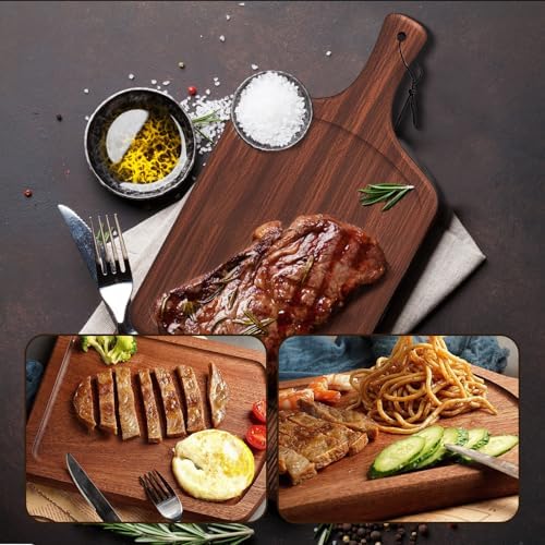 Ebony Steak Board,Steak Plate with Handle,Wood Serving Tray for Family