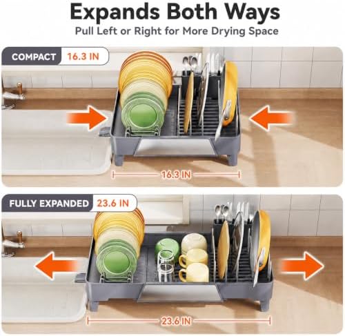 Urackify Large Expandable Dish Drying Rack, Gray
