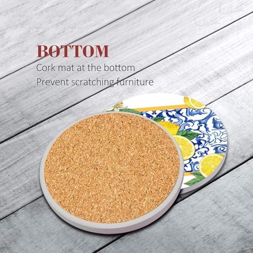 Coasters for Drinks, Set of 6, Ceramic Stone Yellow Blue