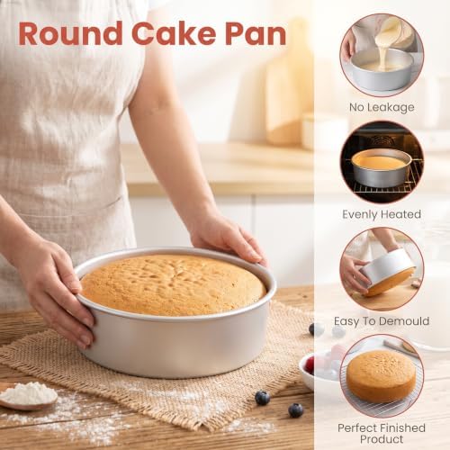 3 Pcs Round Cake Pan, 6/8 /10 Inch Aluminum Baking Pans for Layer