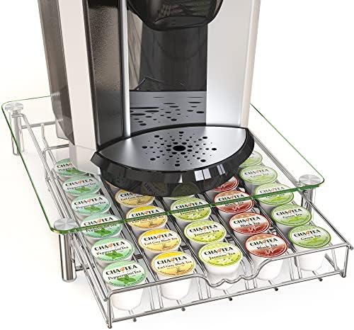 Deco Brothers Tempered Glass K-Cup Holder Drawer for 30 Coffee Pods, Chrome