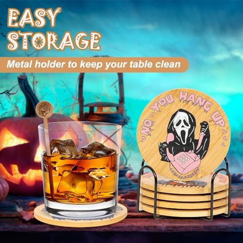 6Pcs Horror Movie Character Spooky Coasters Gift Set with Holder