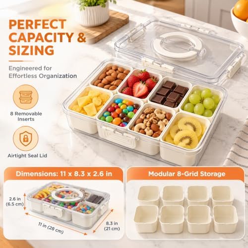 Snack Containers with Lids, 8 Compartment Bento Snack Box for Adults &