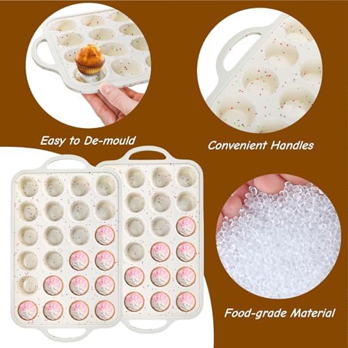 2 Pieces Silicone Muffin Pans, Reinforced Metal Frame