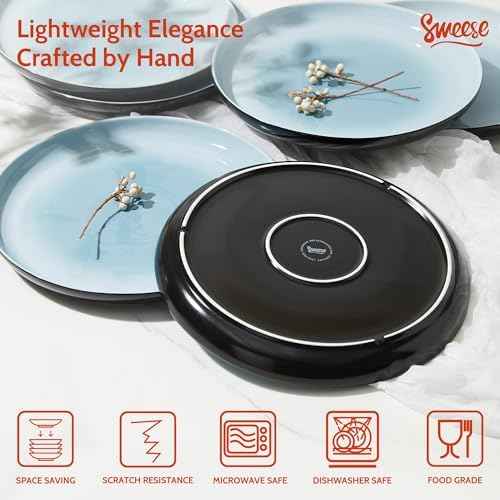 Sweese Porcelain Dinner Plates Set of 6, 10 Inch Lightweight Round